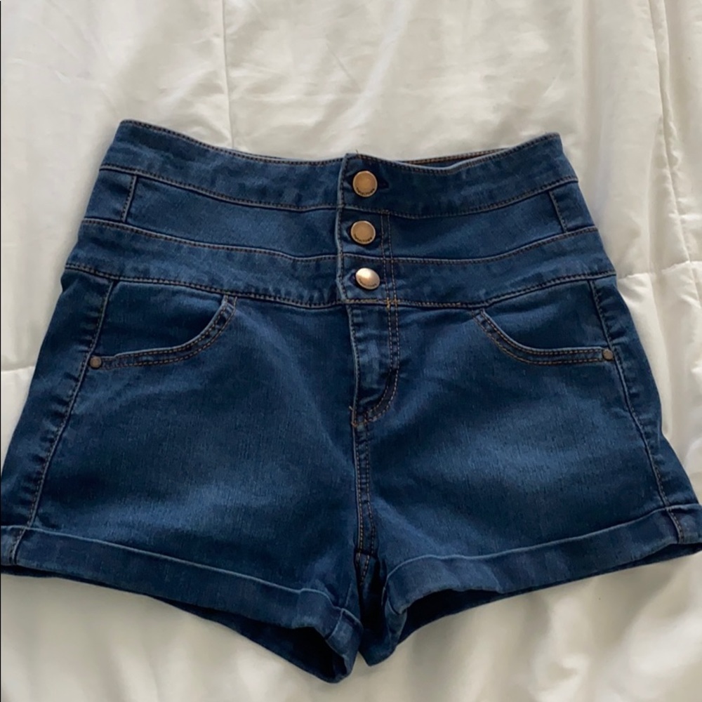 dark denim blue high waisted shorts size 3